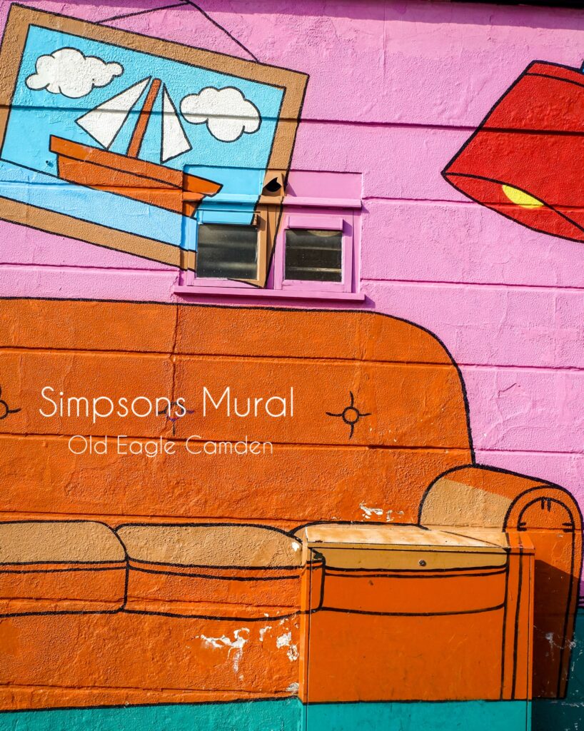 The Simpsons Mural in Camden is one of the quirkiest locations in London! You can even sit on the orange sofa of Homer Simpson's living room!