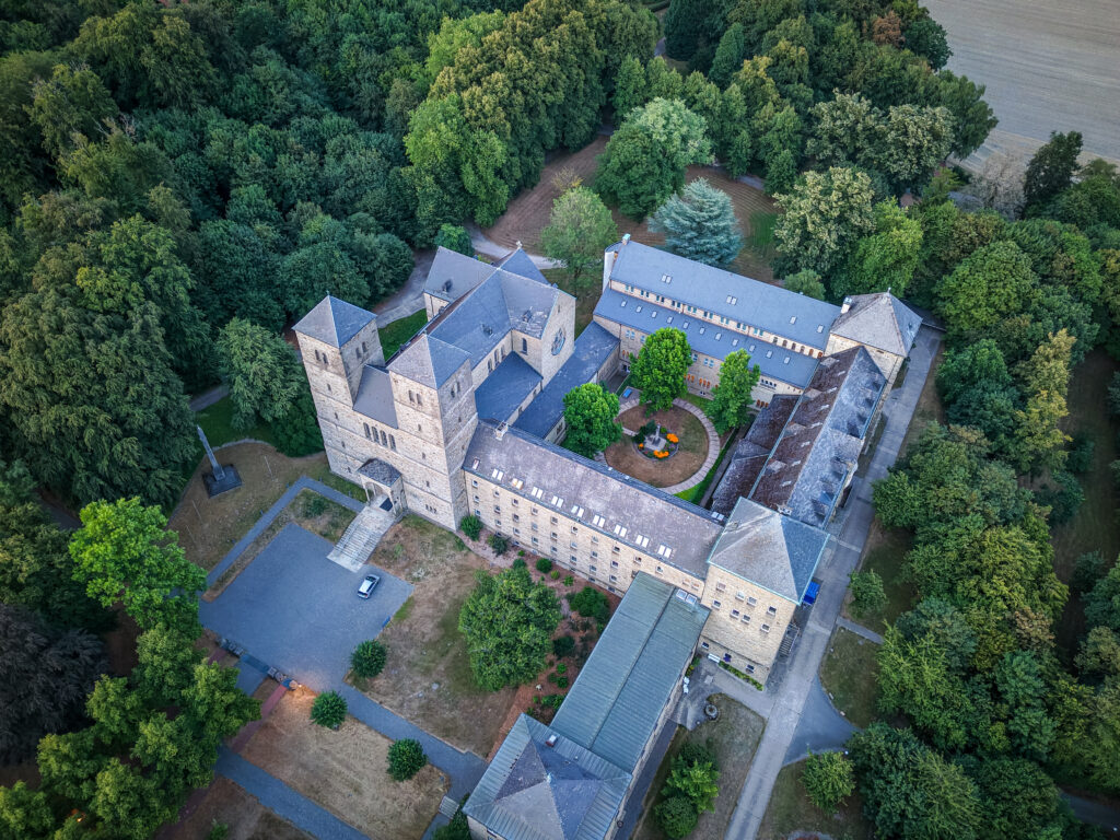 An aerial view of Gerleve Abbey - a 20th century monastery which is located directly on the St James' Way route between Nottuln and Coesfeld.